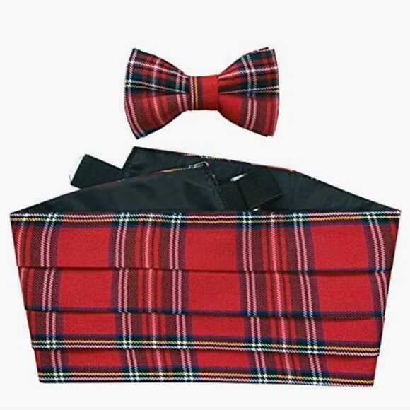 Great British Tie Club Royal Stewart Tartan Cummerbund, Bow & Pocket Square - Picture 1 of 5
